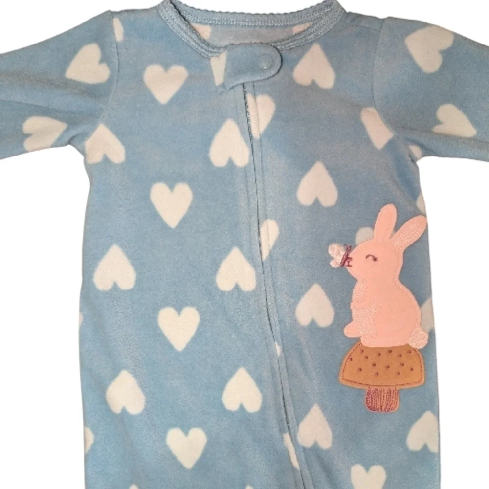 CARTER'S BABY GIRL BUNNY HEART PRINT ZIP-UP FLEECE SLEEP & PLAY SIZE 6 MONTHS